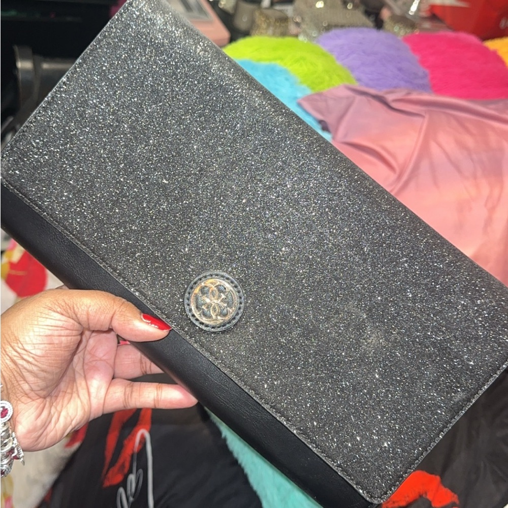 Guess Black Glitter Clutch Crossbody